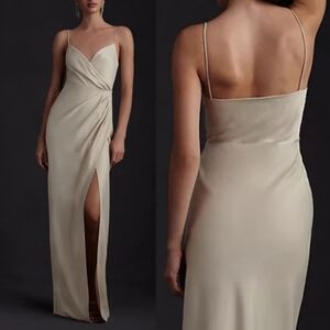 NWT BHLDN Freya Satin Charmeuse Sleeveless Long Dress High Sexy Side Slit Maxi 0